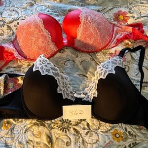 2 bras - 36D; hot pink Victoria’s Secrets & black & white lace from Smart & Sexy